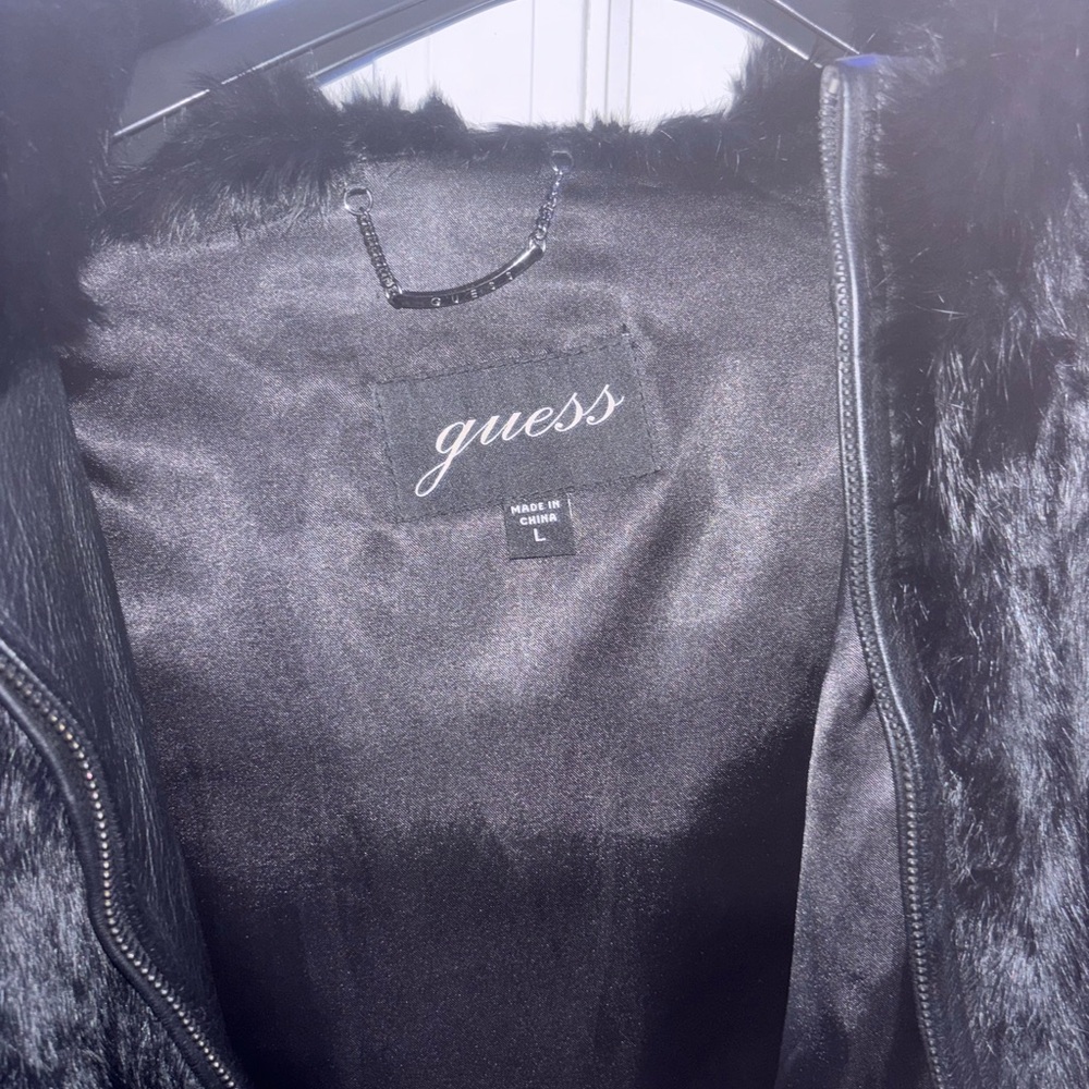Guess Women's Elegant Black rabbit fur Jacket